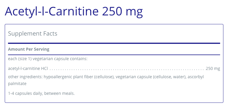 Acetyl-l-Carnitine 250 mg 60 C - Clinical Nutrients