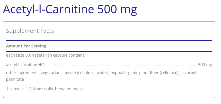 Acetyl-l-Carnitine 500 mg 60 C - Clinical Nutrients