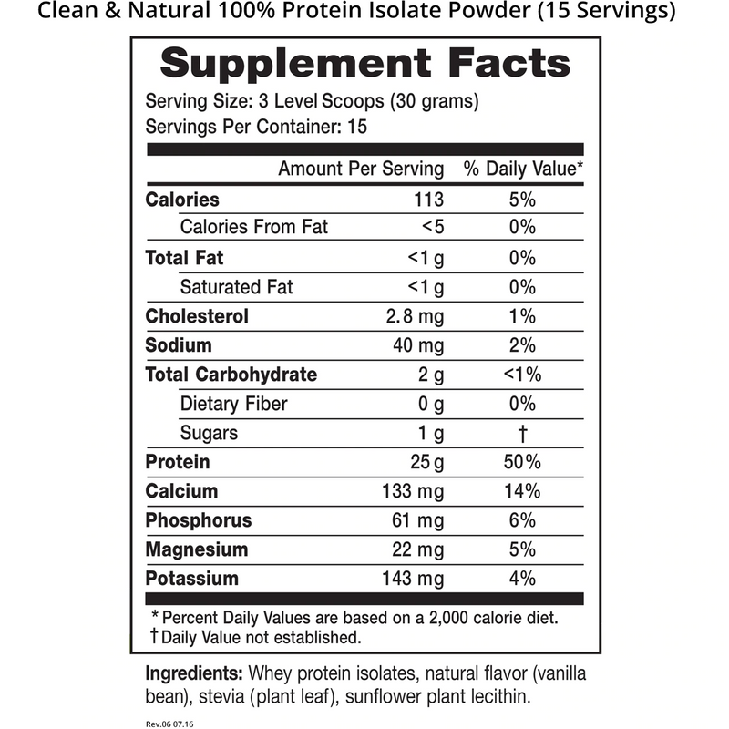 Clean & Natural Protein Isolate Powder 1 lb - Clinical Nutrients