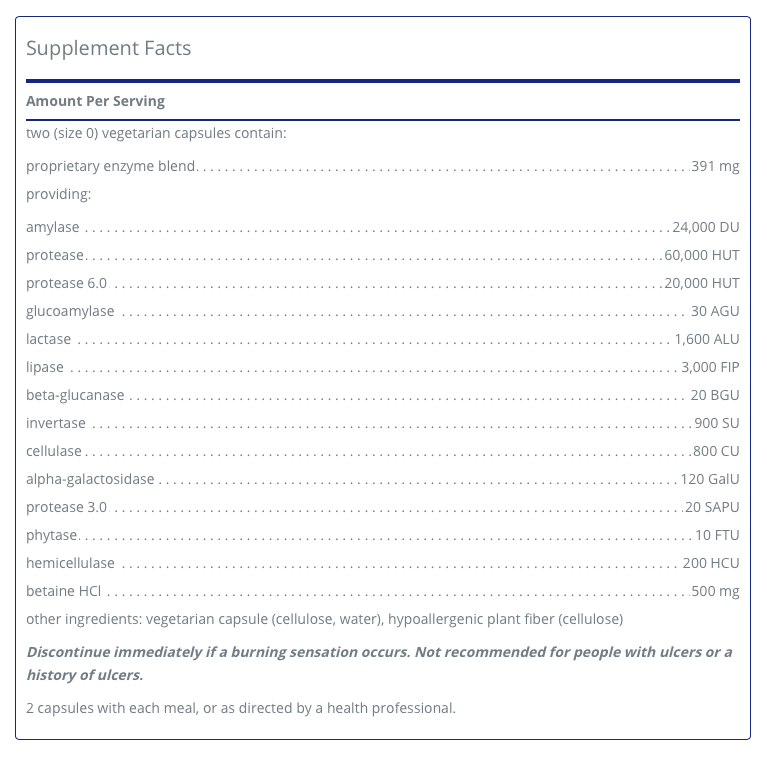 Digestive Enzymes Ultra w Betaine HCl 180 C - Clinical Nutrients