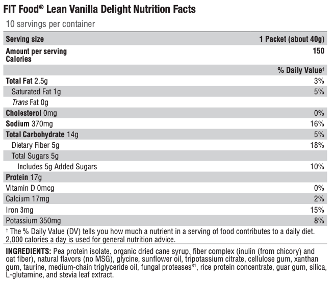 FIT Food Lean Vanilla Delight 10 Servings - Clinical Nutrients