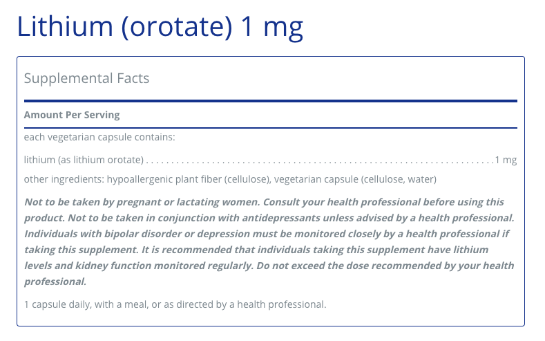 Lithium (orotate) 1mg - 90C - Clinical Nutrients