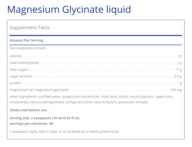 Magnesium Glycinate Liquid 480 mL - Clinical Nutrients