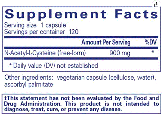 NAC -N-Acetyl-l-Cysteine- 900 mg 120 C - Clinical Nutrients