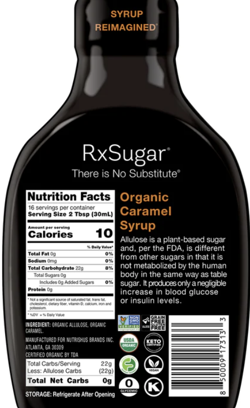 RxSugar® Organic Caramel Syrup 16 fl oz - Clinical Nutrients