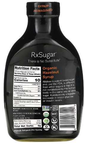 RxSugar® Organic Hazelnut Syrup 16 fl oz - Clinical Nutrients