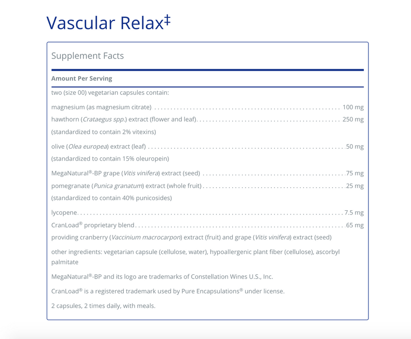 Vascular Relax 120's - Clinical Nutrients