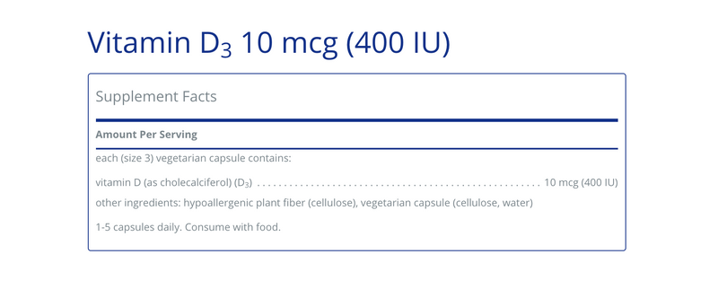 Vitamin D3 10 mcg 400 IU 120C - Clinical Nutrients