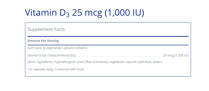 Vitamin D3 25 mcg 1000 IU 250C - Clinical Nutrients