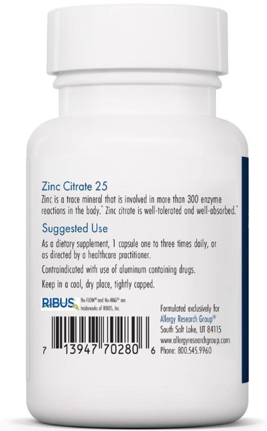 Zinc Citrate 25 mg 60 Capsules - Clinical Nutrients